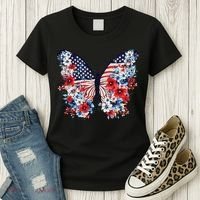 Cute Butterfly Flower Red White Blue Us Flag 4th Of July Women's T-Shirt thumb 3