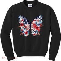 Cute Butterfly Flower Red White Blue Us Flag 4th Of July Kids Sweatshirt thumb 0