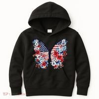 Cute Butterfly Flower Red White Blue Us Flag 4th Of July Kids Hoodie thumb 0