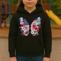 Cute Butterfly Flower Red White Blue Us Flag 4th Of July Kids Hoodie thumb 3