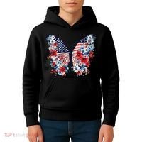 Cute Butterfly Flower Red White Blue Us Flag 4th Of July Kids Hoodie thumb 4