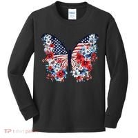 Cute Butterfly Flower Red White Blue Us Flag 4th Of July Kids Long Sleeve Shirt thumb 0
