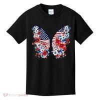 Cute Butterfly Flower Red White Blue Us Flag 4th Of July Kids T-Shirt thumb 0