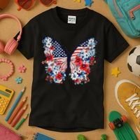Cute Butterfly Flower Red White Blue Us Flag 4th Of July Kids T-Shirt thumb 3