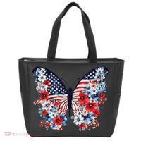 Cute Butterfly Flower Red White Blue Us Flag 4th Of July Tote Bag thumb 0