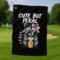 Cute But Feral Raccoon Golf Towel thumb 1