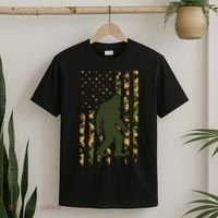 Camo Big Foot Sasquatch Vintage Bigfoot American Flag T-Shirt thumb 2