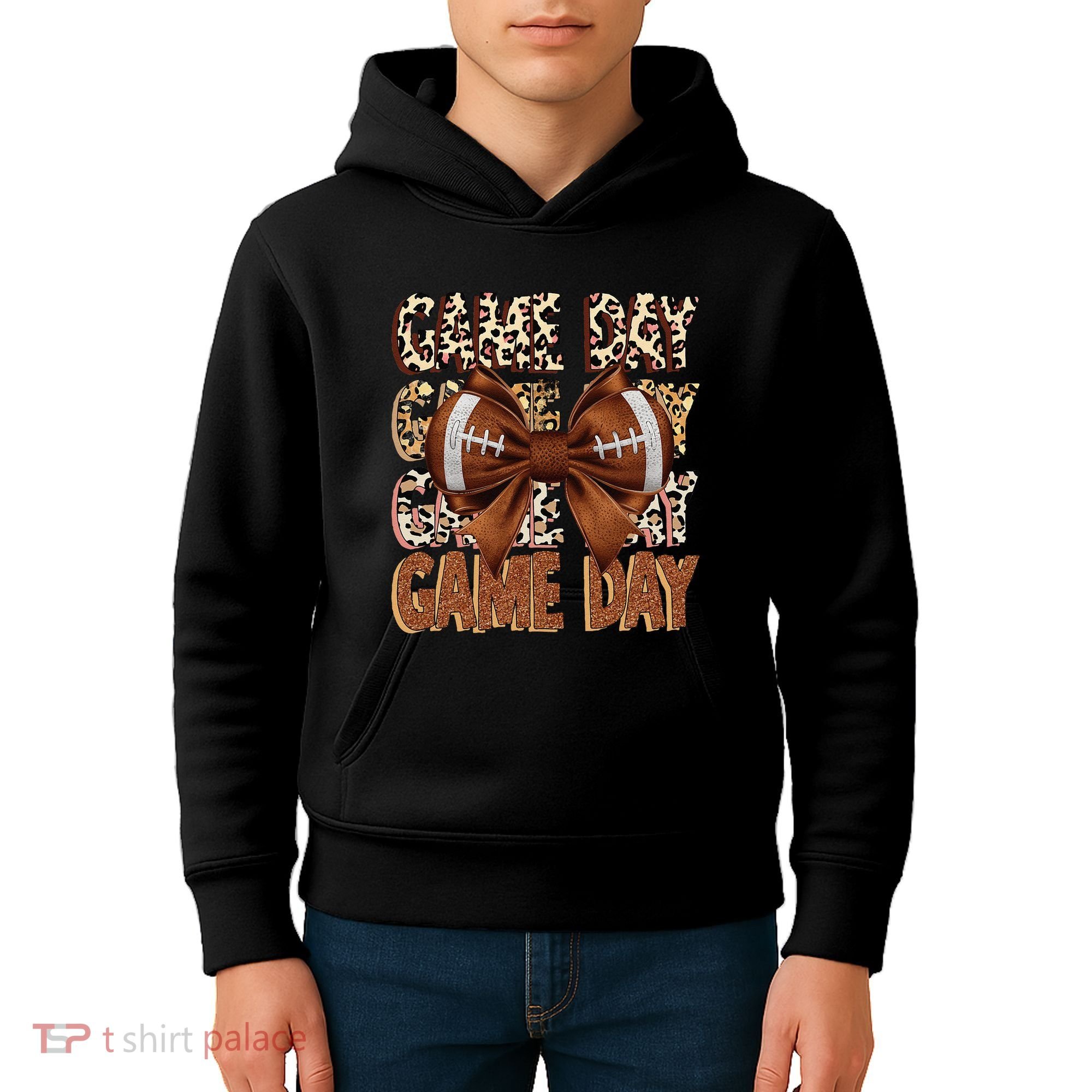 Coquette Bow Football Season Game Day Gift Kids Hoodie