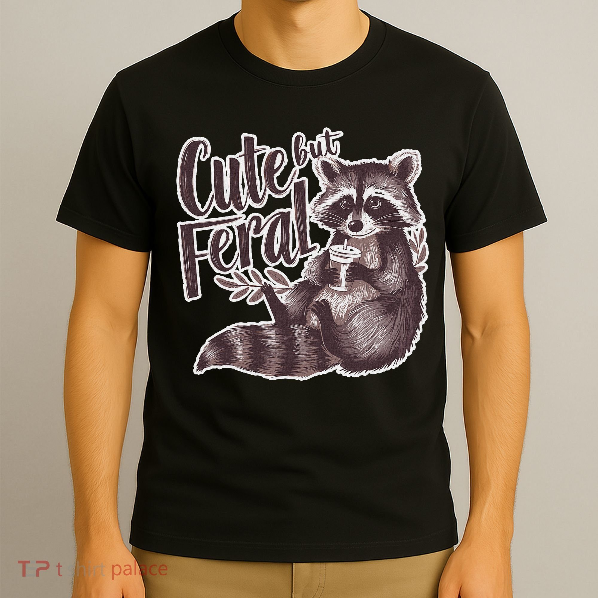 Cute But Feral Funny Raccoon Memes Coffee Raccoon Opossum T-Shirt