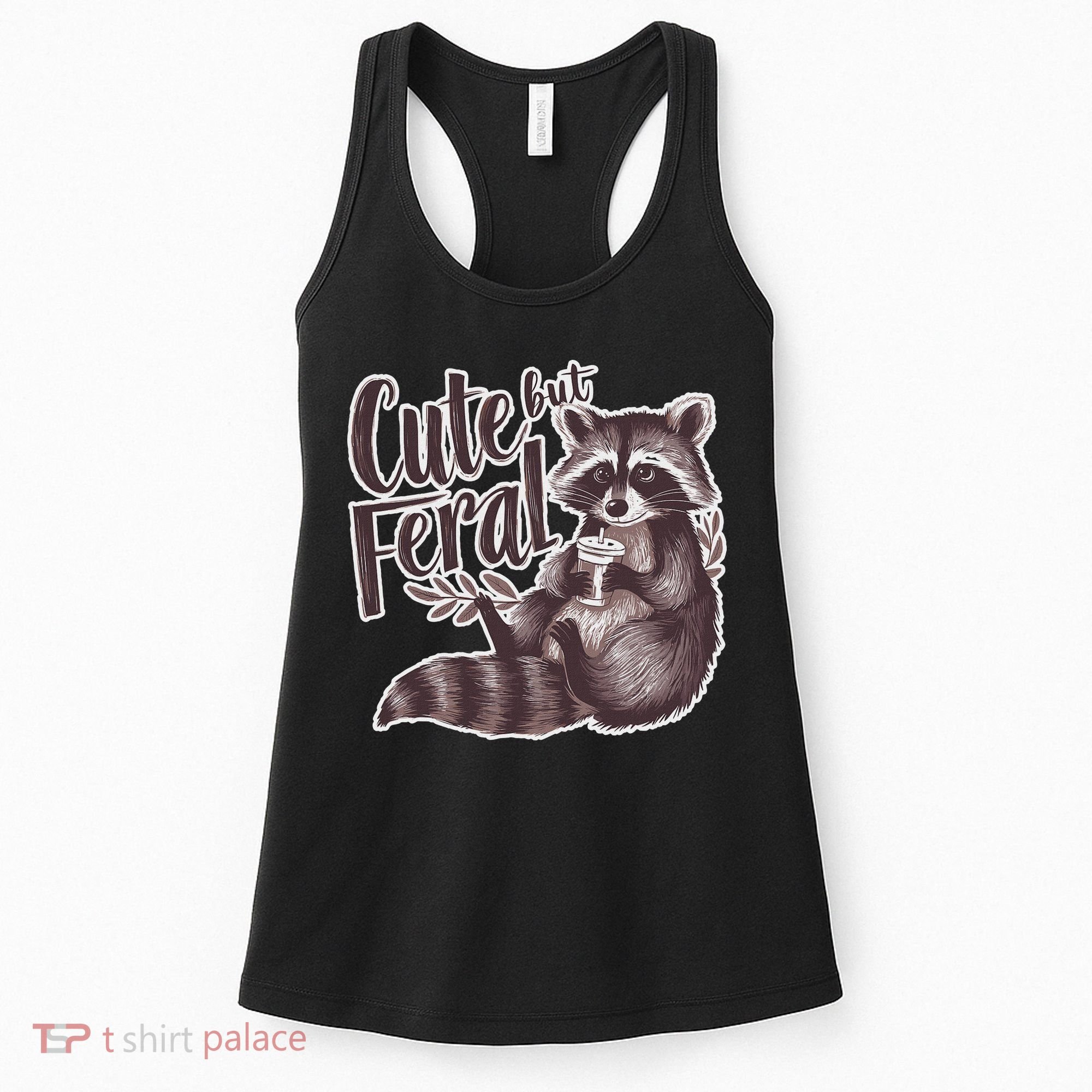 Cute But Feral Funny Raccoon Memes Coffee Raccoon Opossum Women's Tank Top