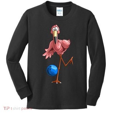 Cool Bowling Flamingo Kids Long Sleeve Shirt