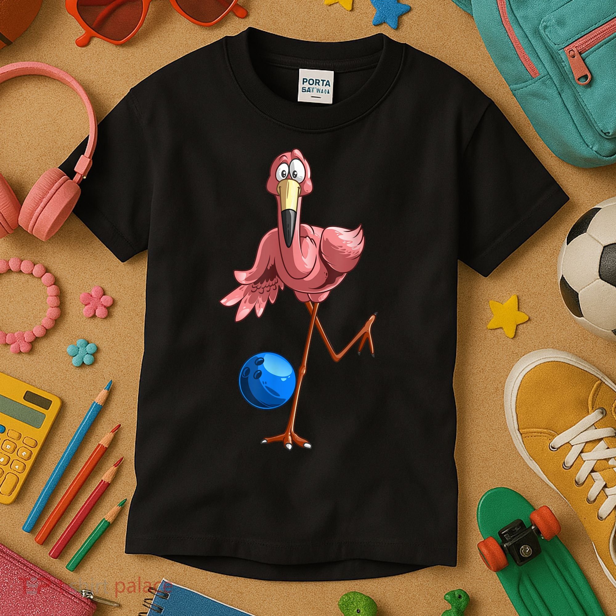 Cool Bowling Flamingo Kids T-Shirt