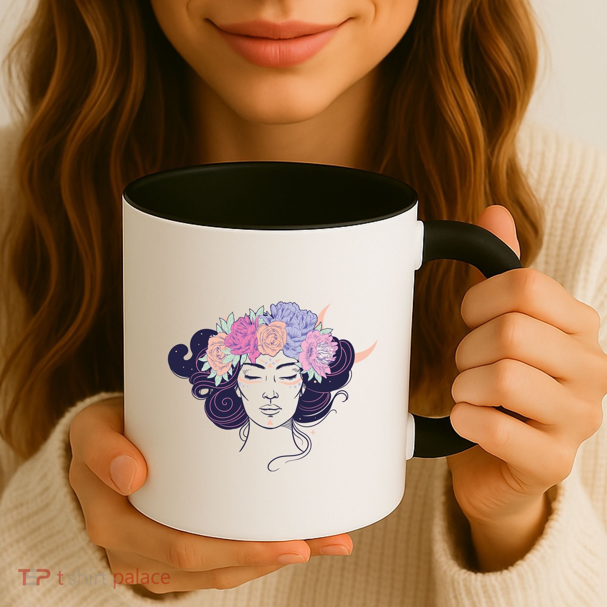 Cute Boho Flower Crown Woman Coffee Mug