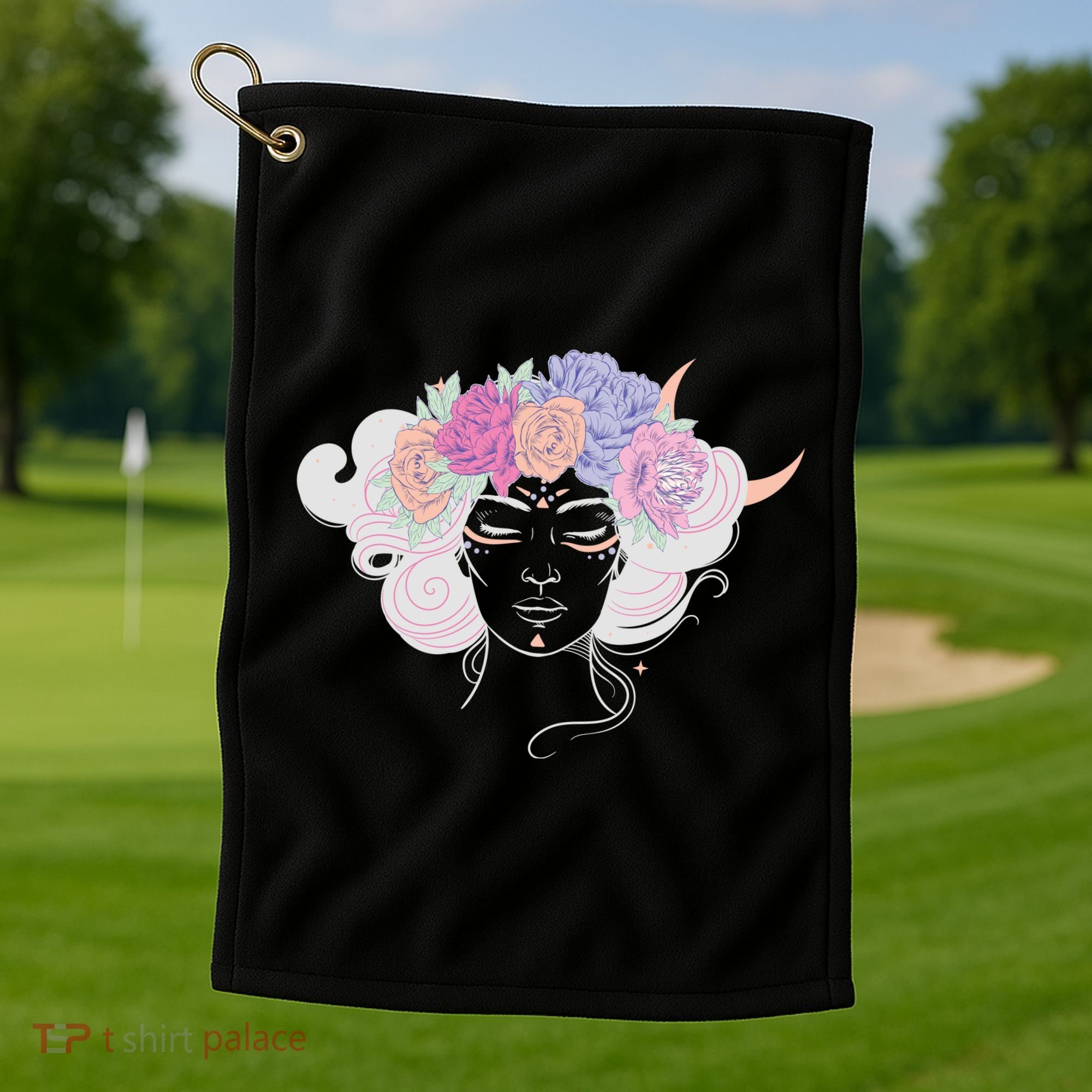 Cute Boho Flower Crown Woman Golf Towel