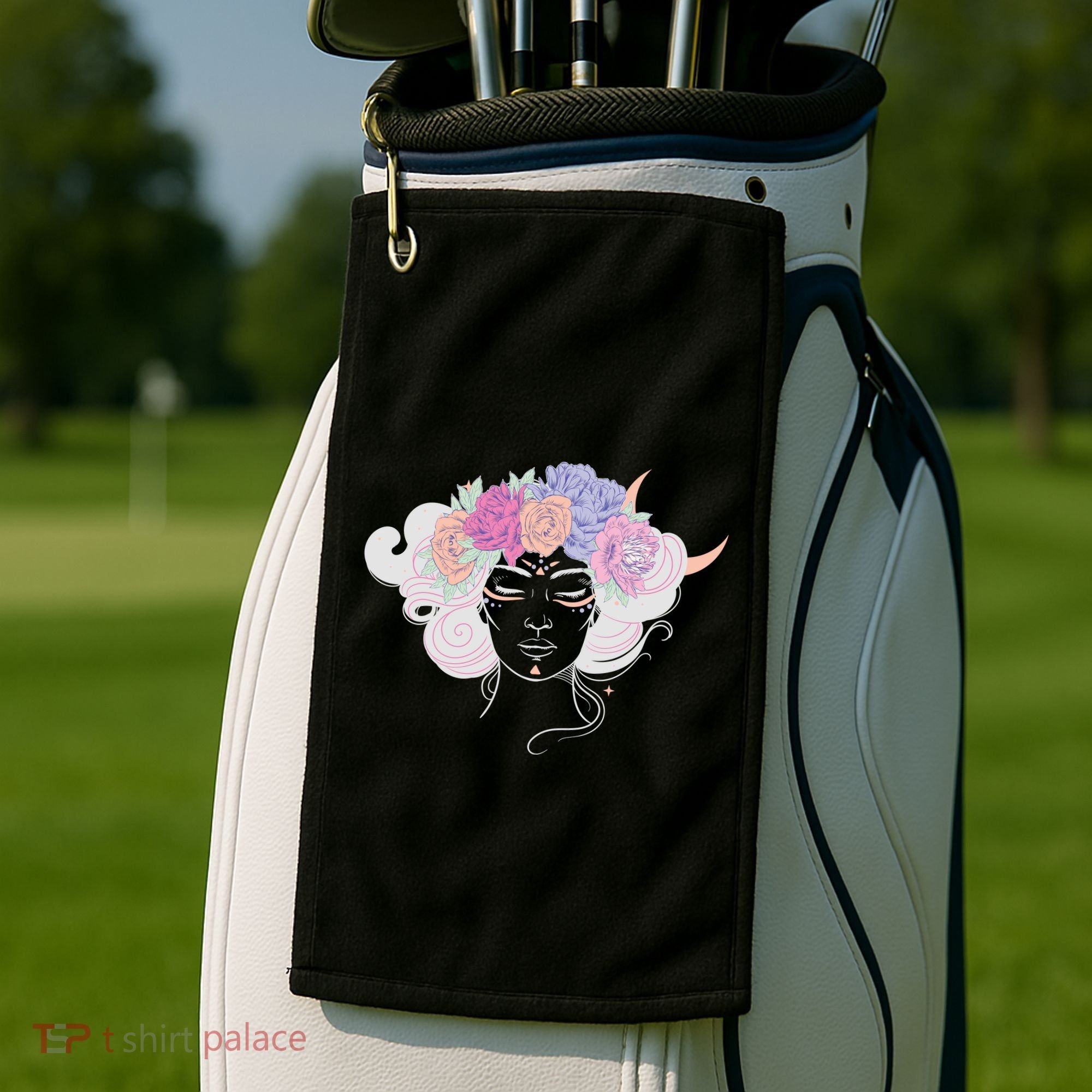 Cute Boho Flower Crown Woman Golf Towel