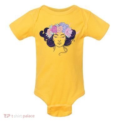 Cute Boho Flower Crown Woman Baby Bodysuit