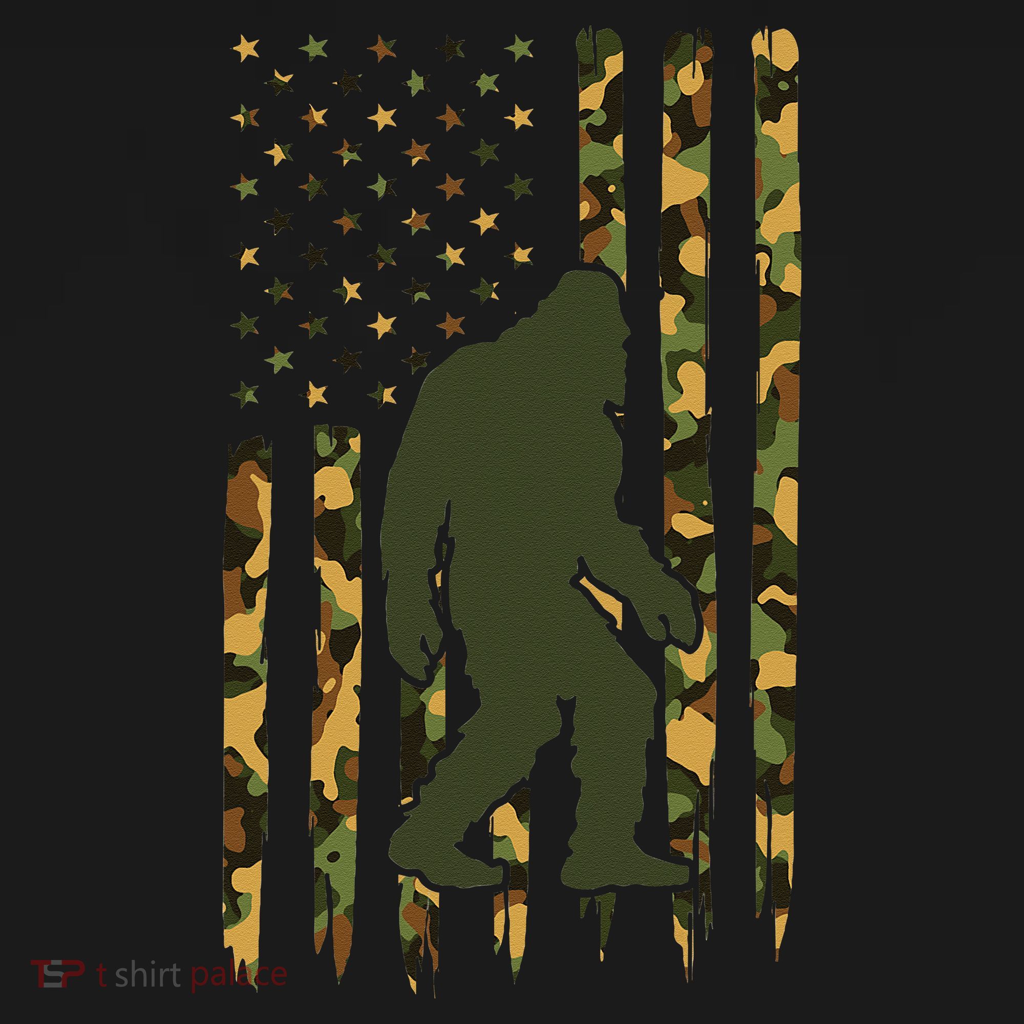 Camo Big Foot Sasquatch Vintage Bigfoot American Flag T-Shirt