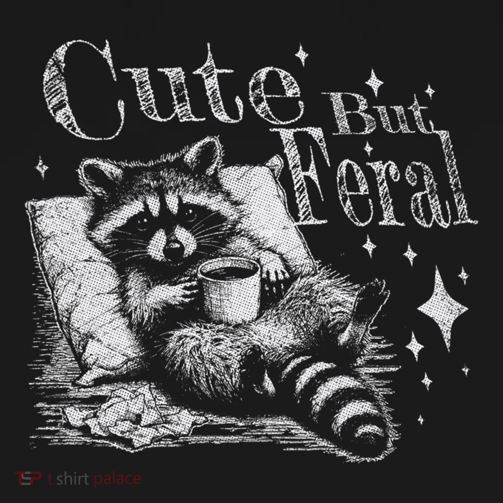 Cute But Feral Funny Raccoon Meme Love Coffee Gift USA-Made Doggie Bandana