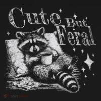 Cute But Feral Funny Raccoon Meme Love Coffee Gift Bucket Hat thumb 4