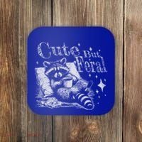 Cute But Feral Funny Raccoon Meme Love Coffee Gift Coaster thumb 0