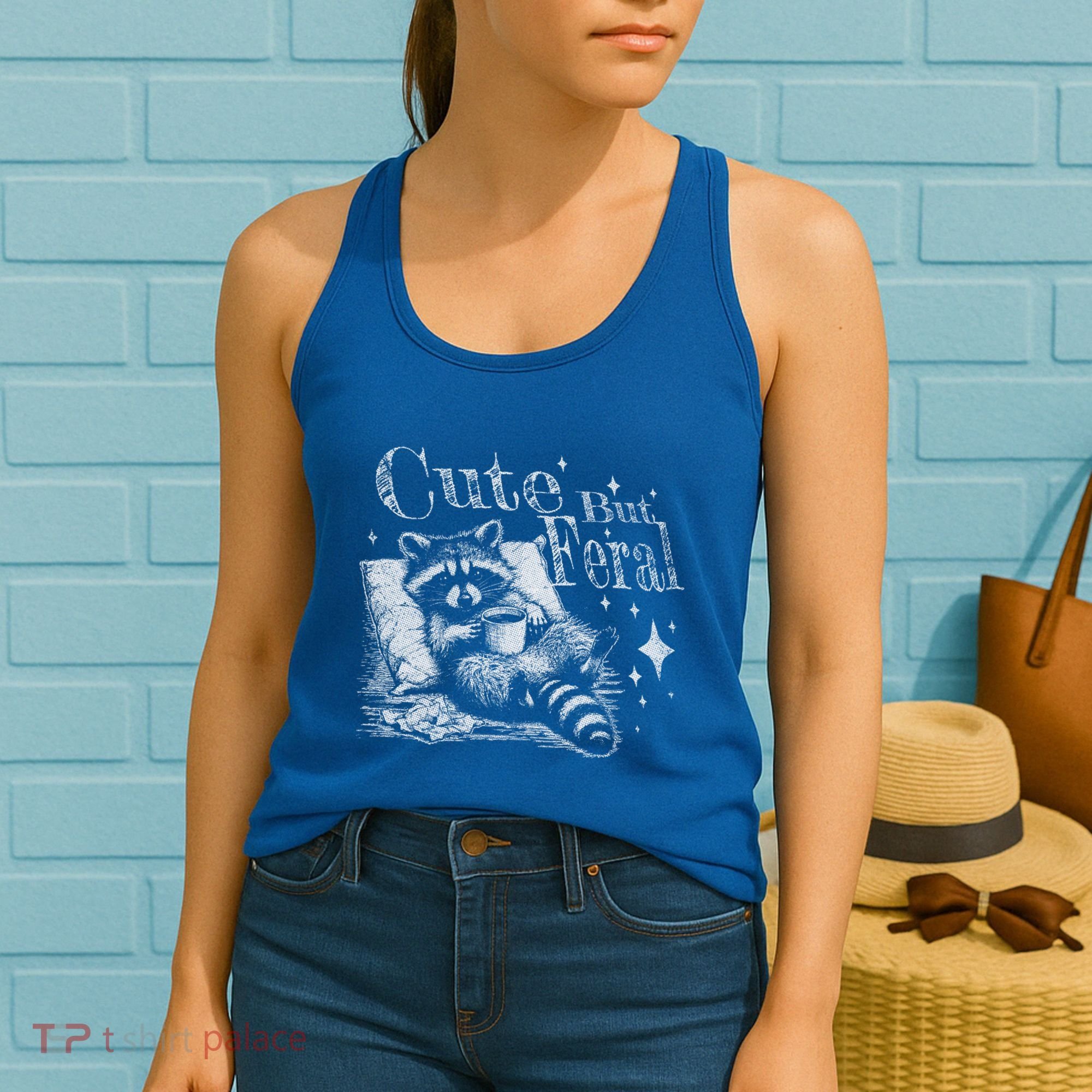 Cute But Feral Funny Raccoon Meme Love Coffee Gift Women's Tank Top
