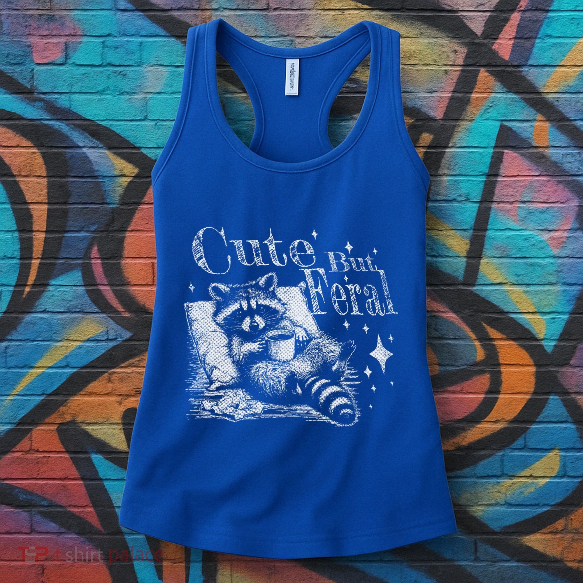 Cute But Feral Funny Raccoon Meme Love Coffee Gift Women's Tank Top