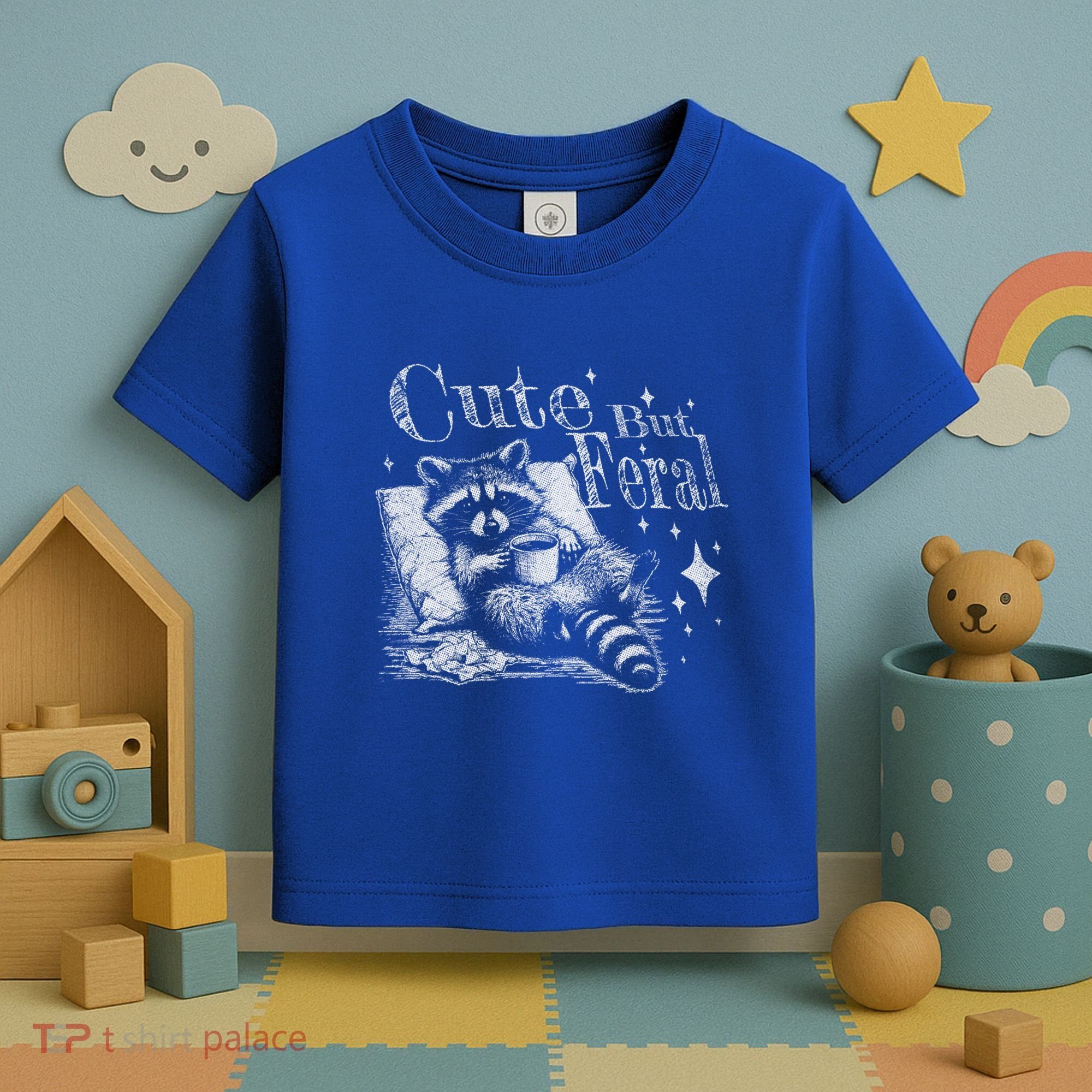 Cute But Feral Funny Raccoon Meme Love Coffee Gift Toddler T-Shirt