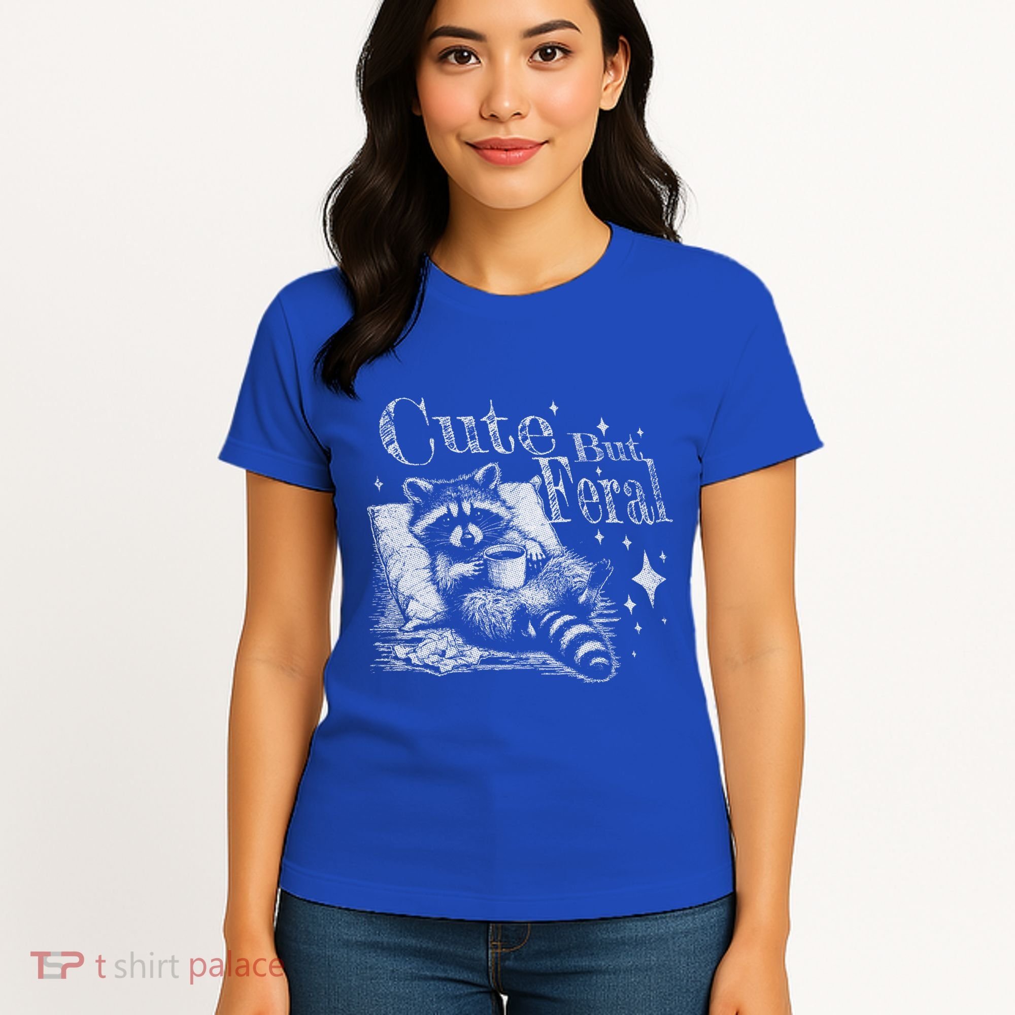 Cute But Feral Funny Raccoon Meme Love Coffee Gift Women's T-Shirt