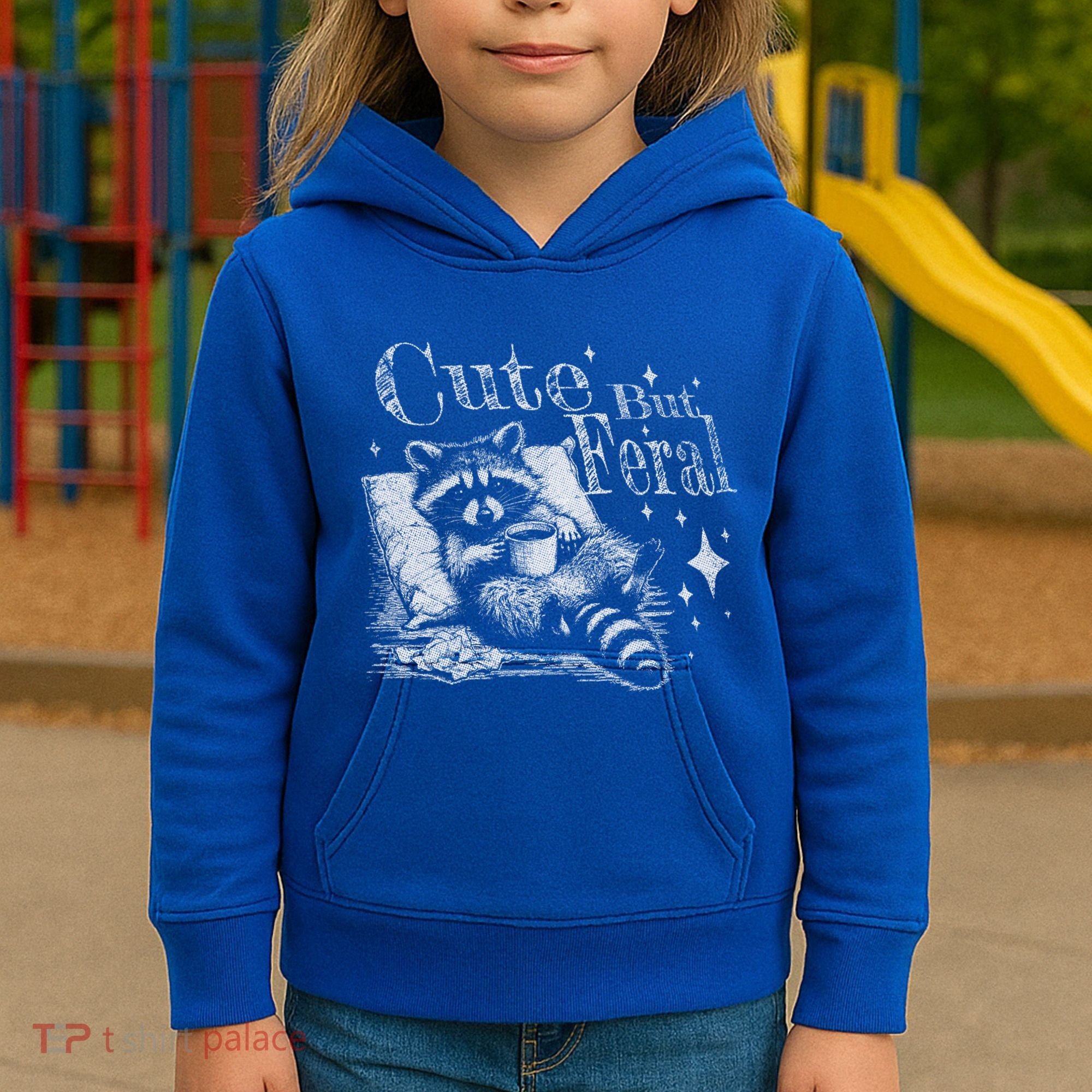 Cute But Feral Funny Raccoon Meme Love Coffee Gift Kids Hoodie