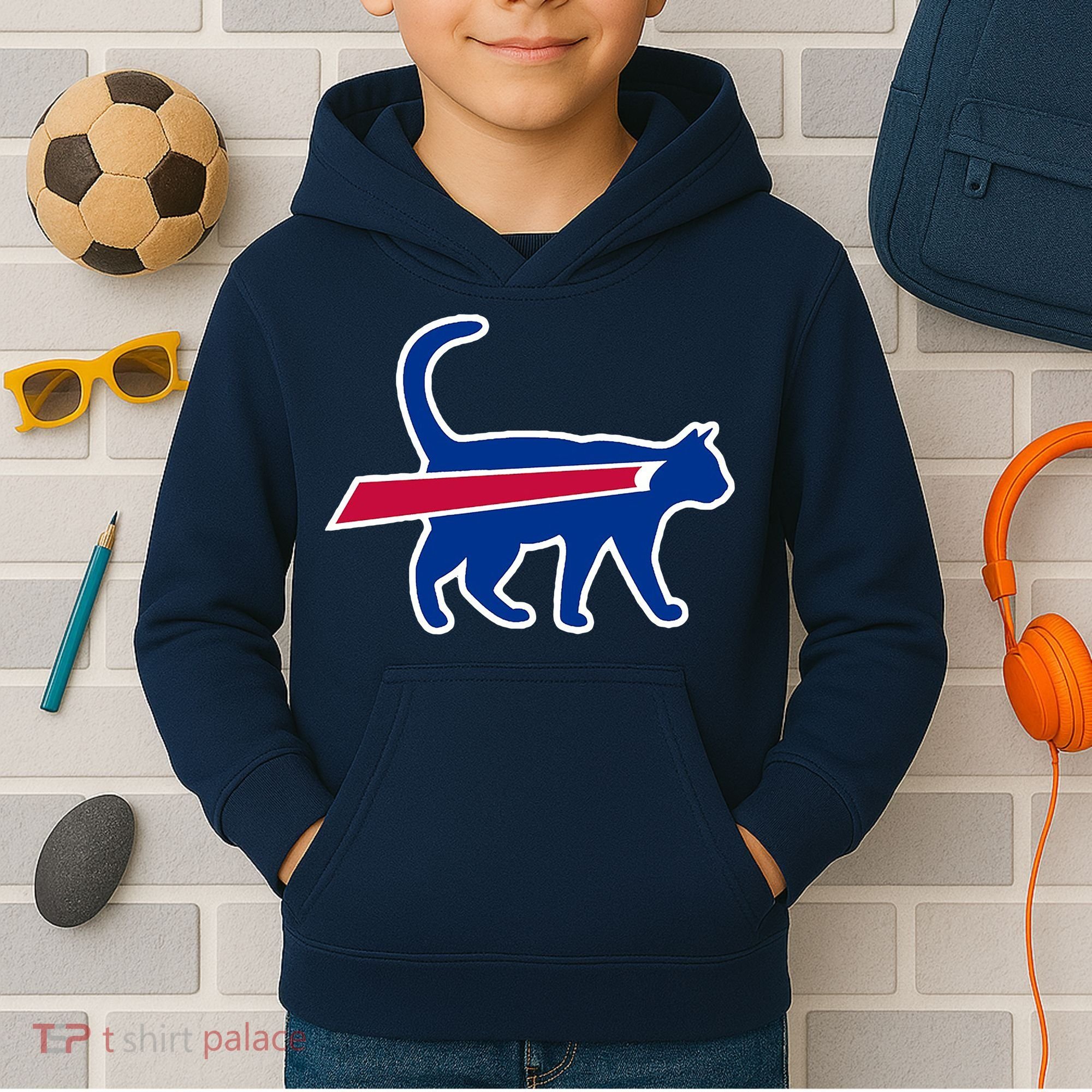Cat Bills Funny Football Fan Kids Hoodie