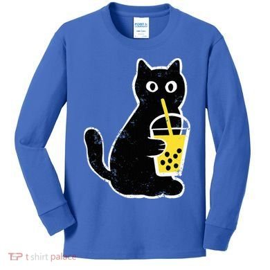 Cat Boba Funny Anime Japanese Kids Long Sleeve Shirt