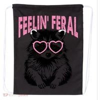 Cute But Feral Feeling Feral Raccon Gift Drawstring Bag thumb 0