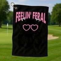 Cute But Feral Feeling Feral Raccon Gift Golf Towel thumb 1