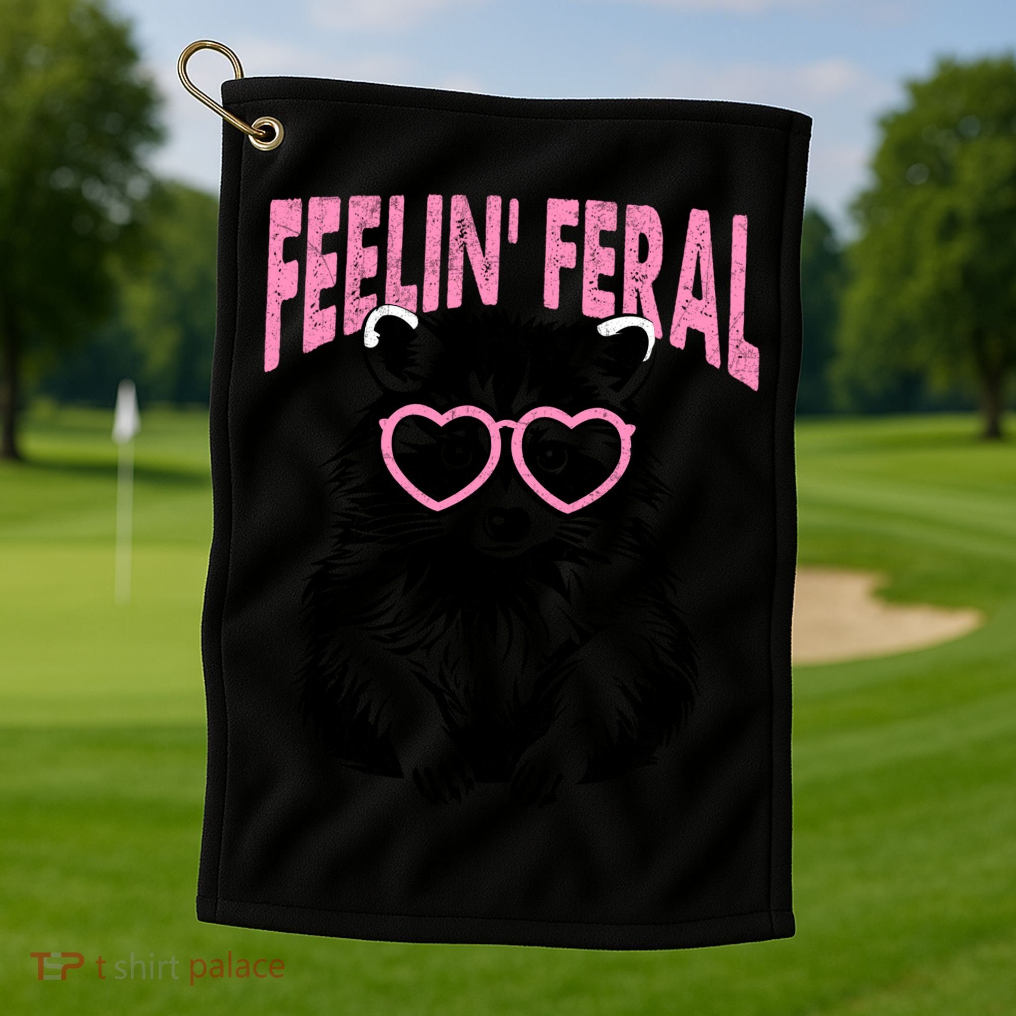 Cute But Feral Feeling Feral Raccon Gift Golf Towel