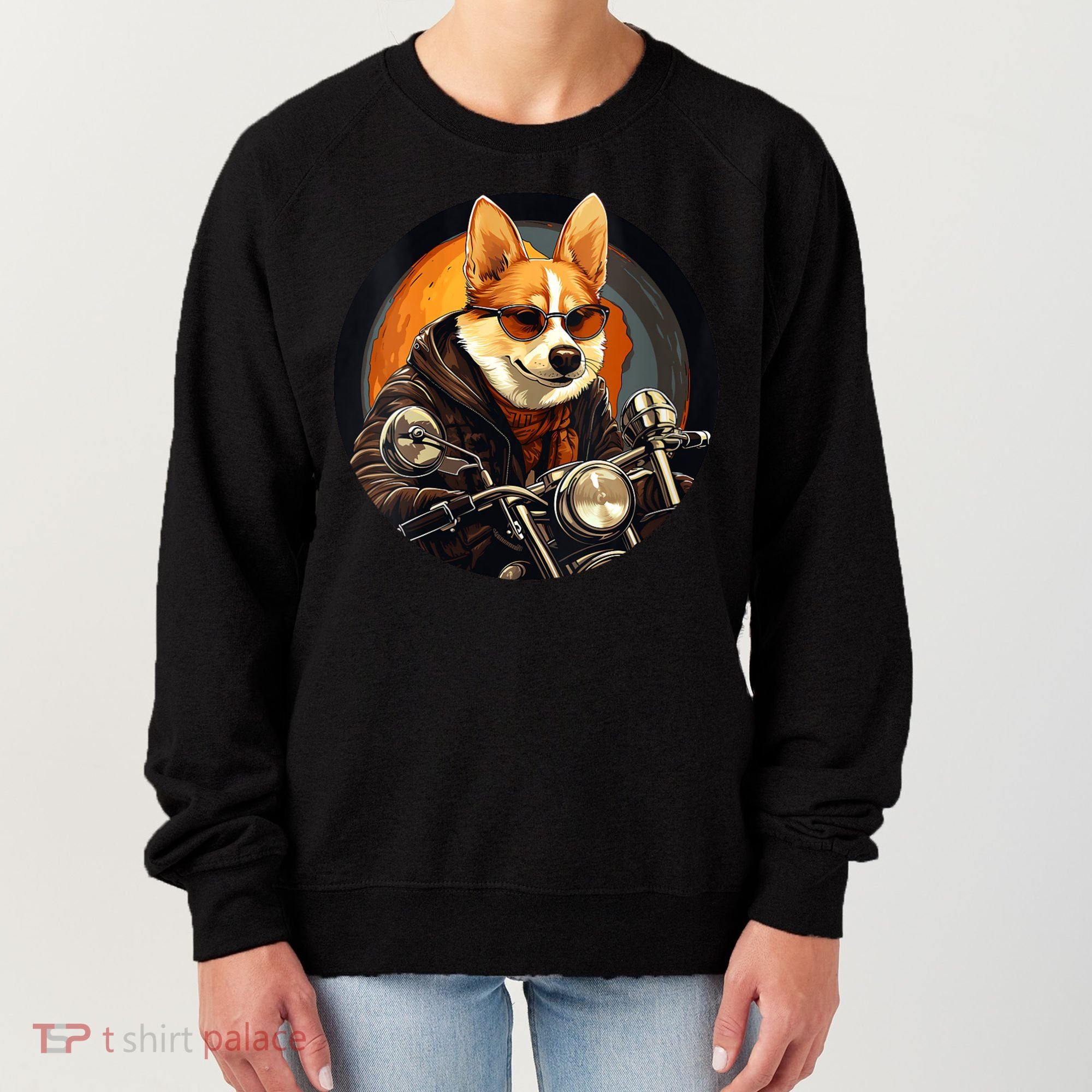 Corgi Biker Funny Dog Motorcycle VNeck Women's Sweatshirt