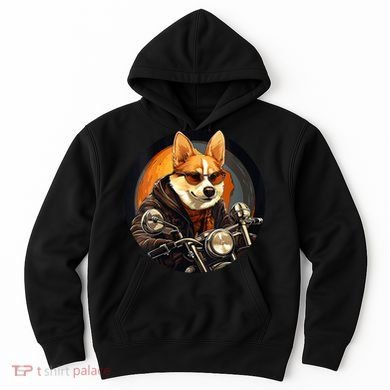 Corgi Biker Funny Dog Motorcycle VNeck Hoodie