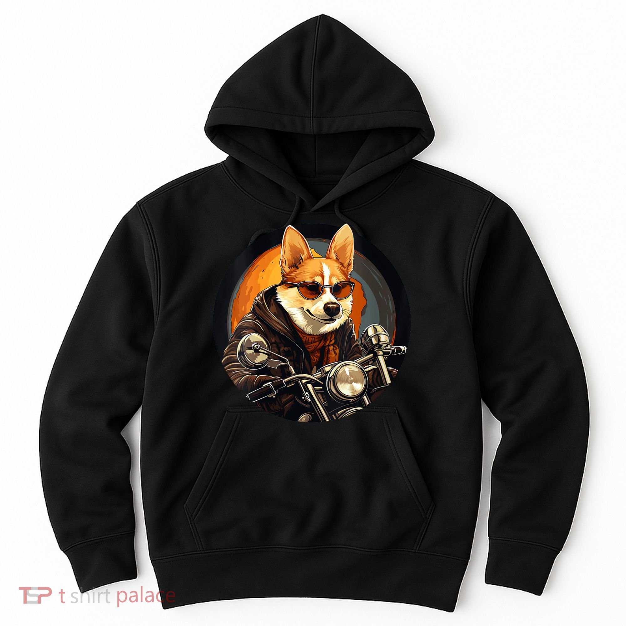 Corgi Biker Funny Dog Motorcycle VNeck Hoodie