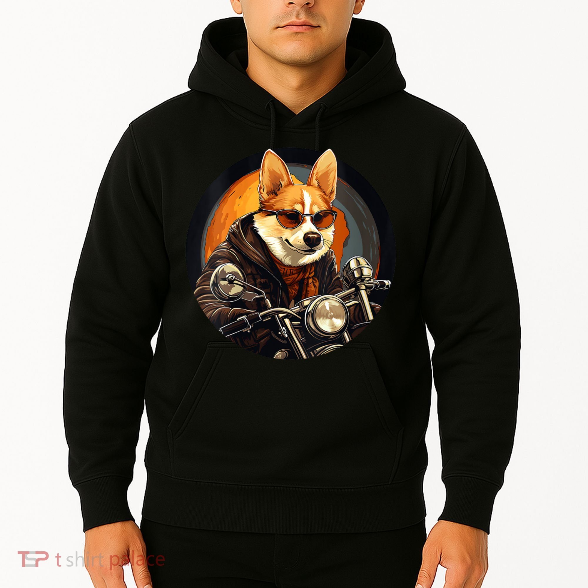 Corgi Biker Funny Dog Motorcycle VNeck Hoodie