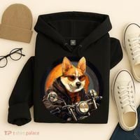 Corgi Biker Funny Dog Motorcycle VNeck Hoodie thumb 4
