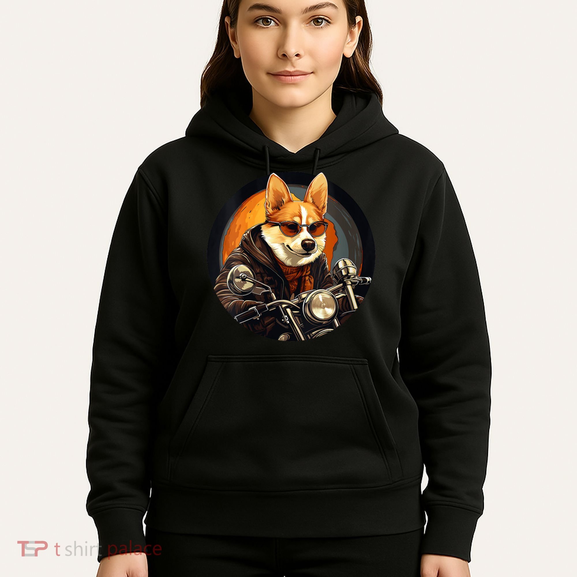 Corgi Biker Funny Dog Motorcycle VNeck Hoodie