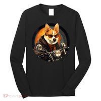 Corgi Biker Funny Dog Motorcycle VNeck Long Sleeve Shirt thumb 0