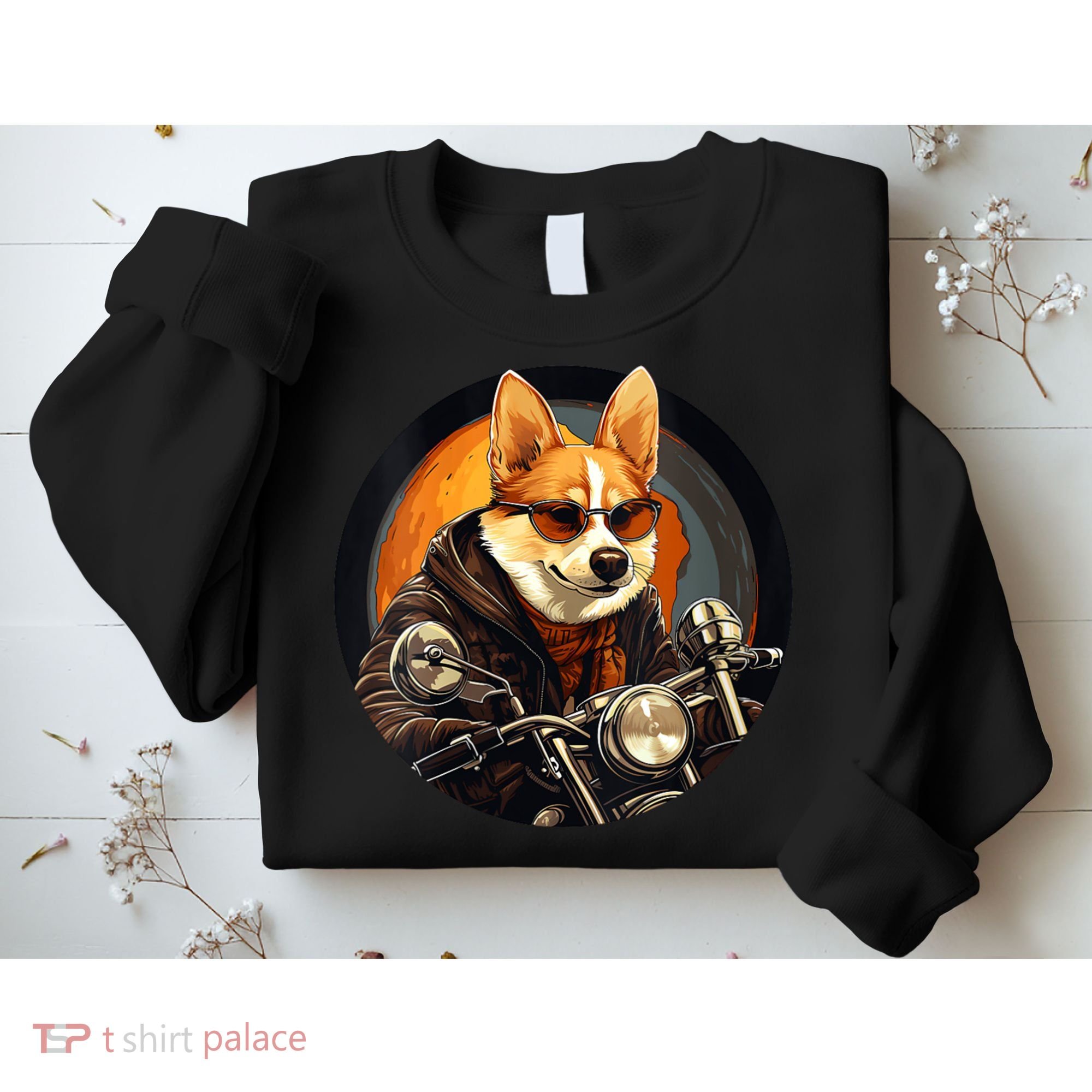 Corgi Biker Funny Dog Motorcycle VNeck Sweatshirt