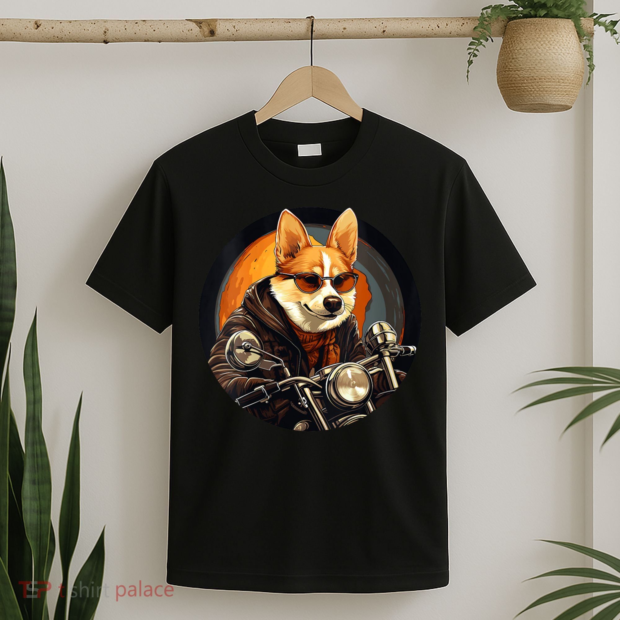 Corgi Biker Funny Dog Motorcycle VNeck T-Shirt