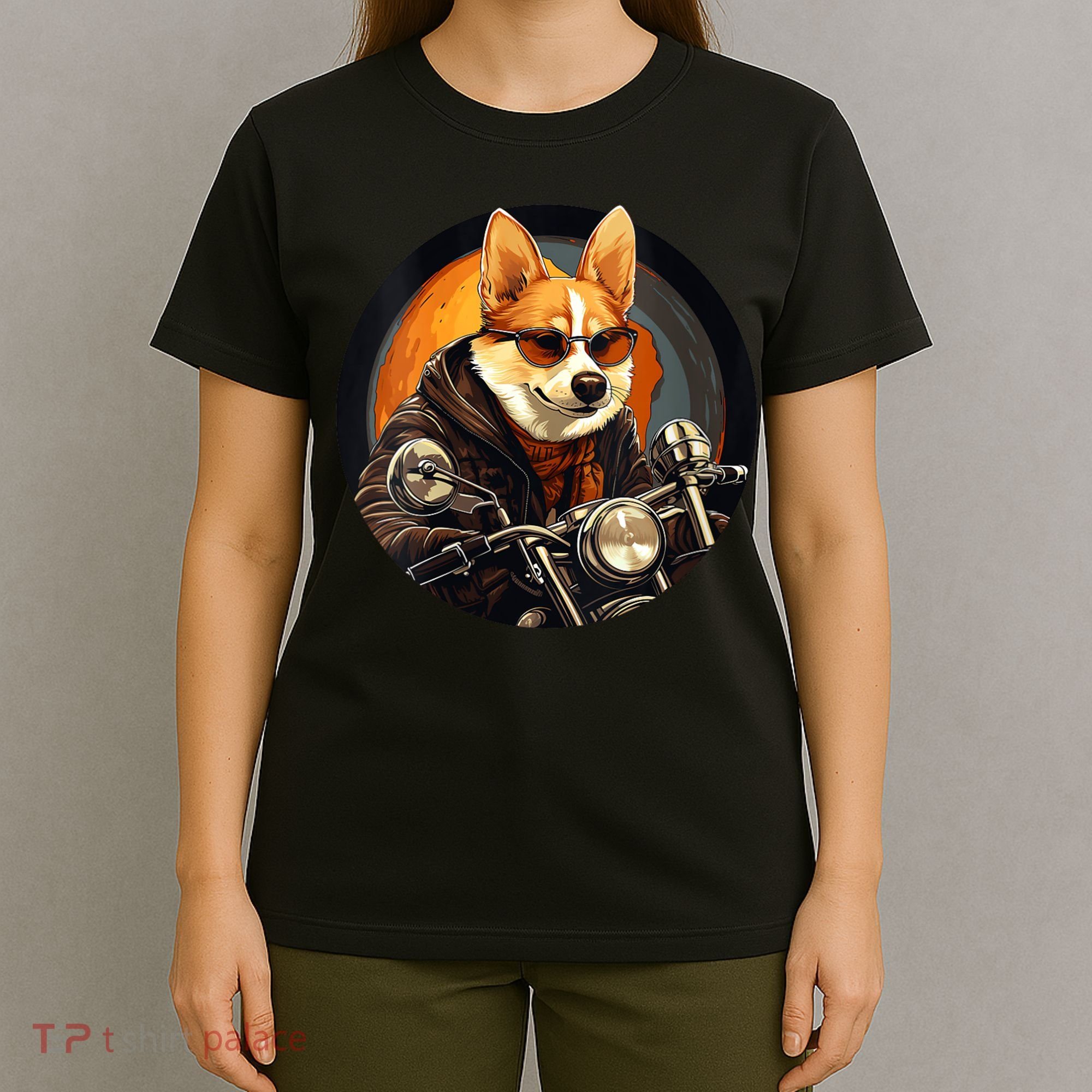 Corgi Biker Funny Dog Motorcycle VNeck T-Shirt