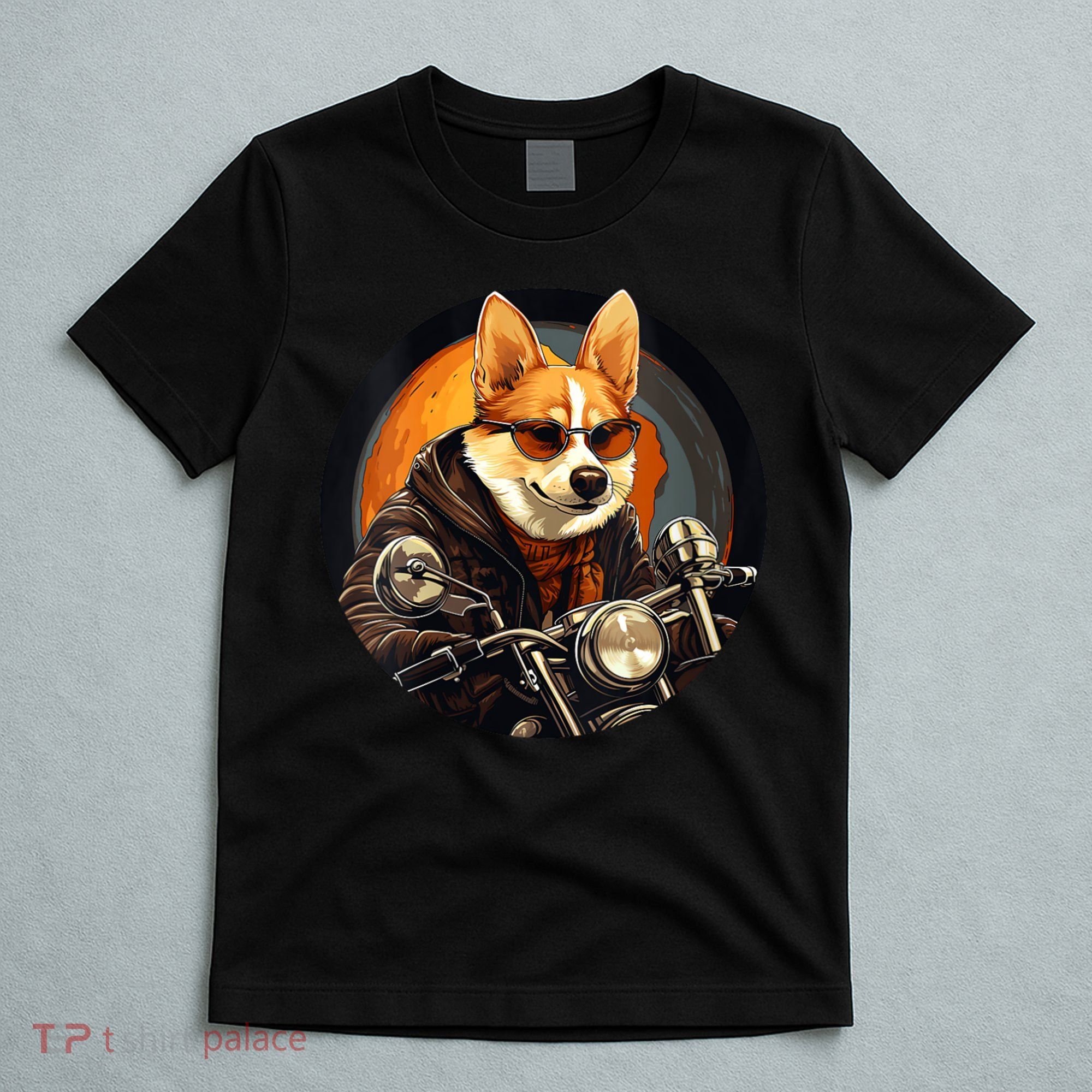Corgi Biker Funny Dog Motorcycle VNeck T-Shirt