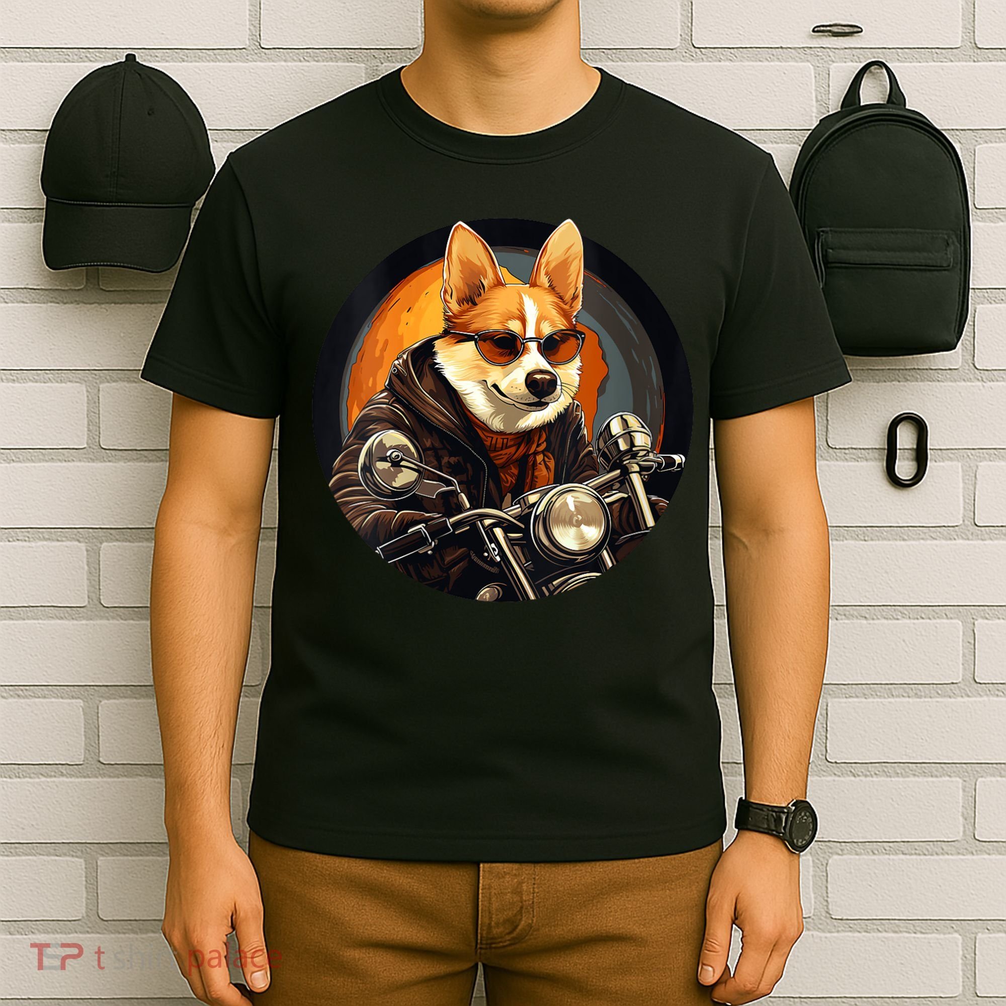 Corgi Biker Funny Dog Motorcycle VNeck T-Shirt