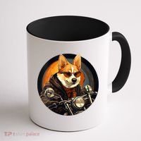 Corgi Biker Funny Dog Motorcycle VNeck Coffee Mug thumb 1
