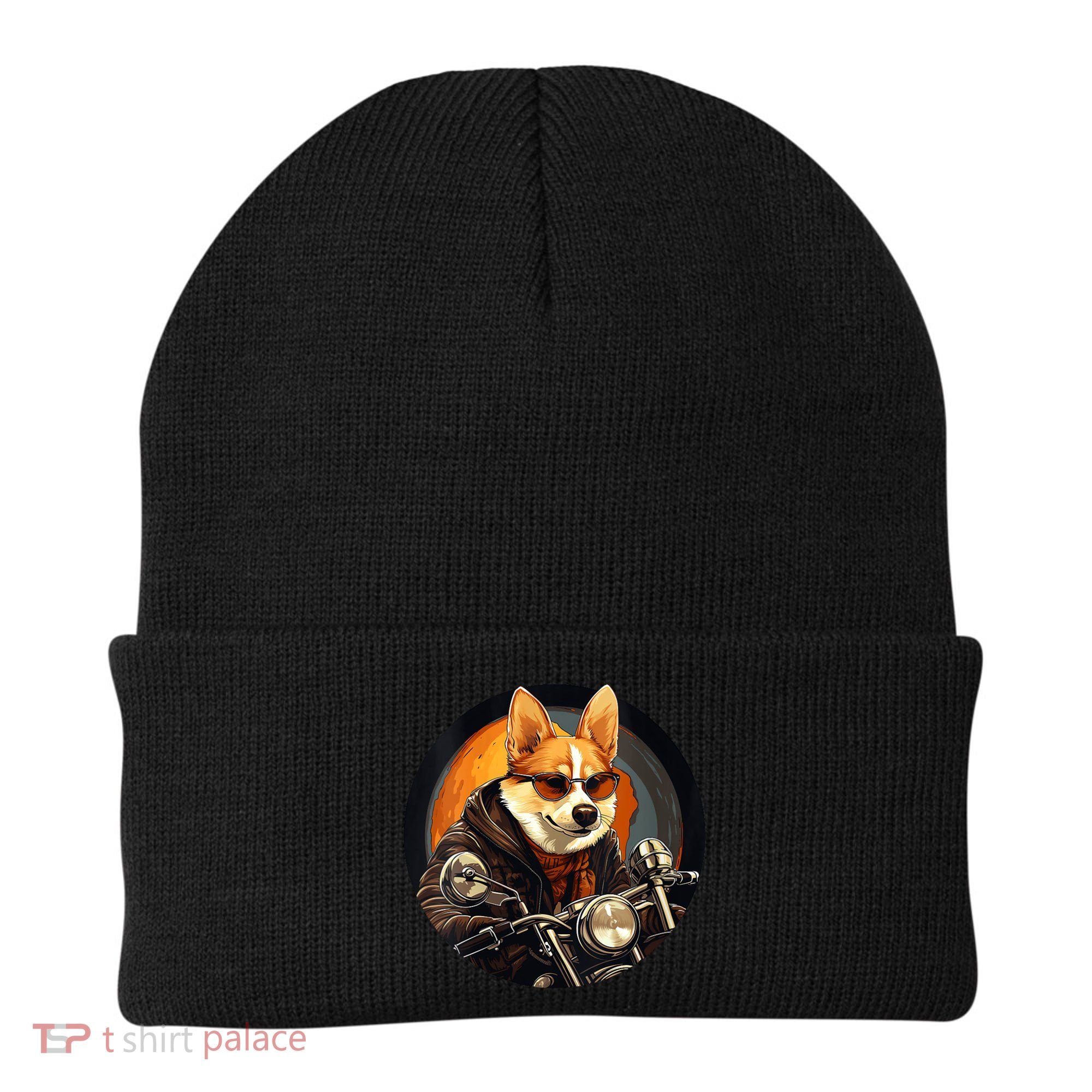 Corgi Biker Funny Dog Motorcycle VNeck Beanie