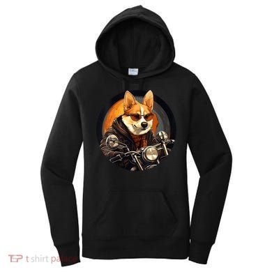 Corgi Biker Funny Dog Motorcycle VNeck Women's Hoodie