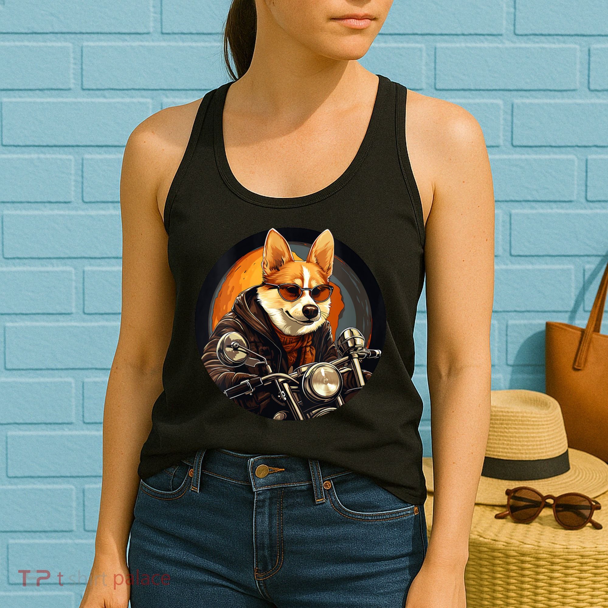 Corgi Biker Funny Dog Motorcycle VNeck Women's Tank Top